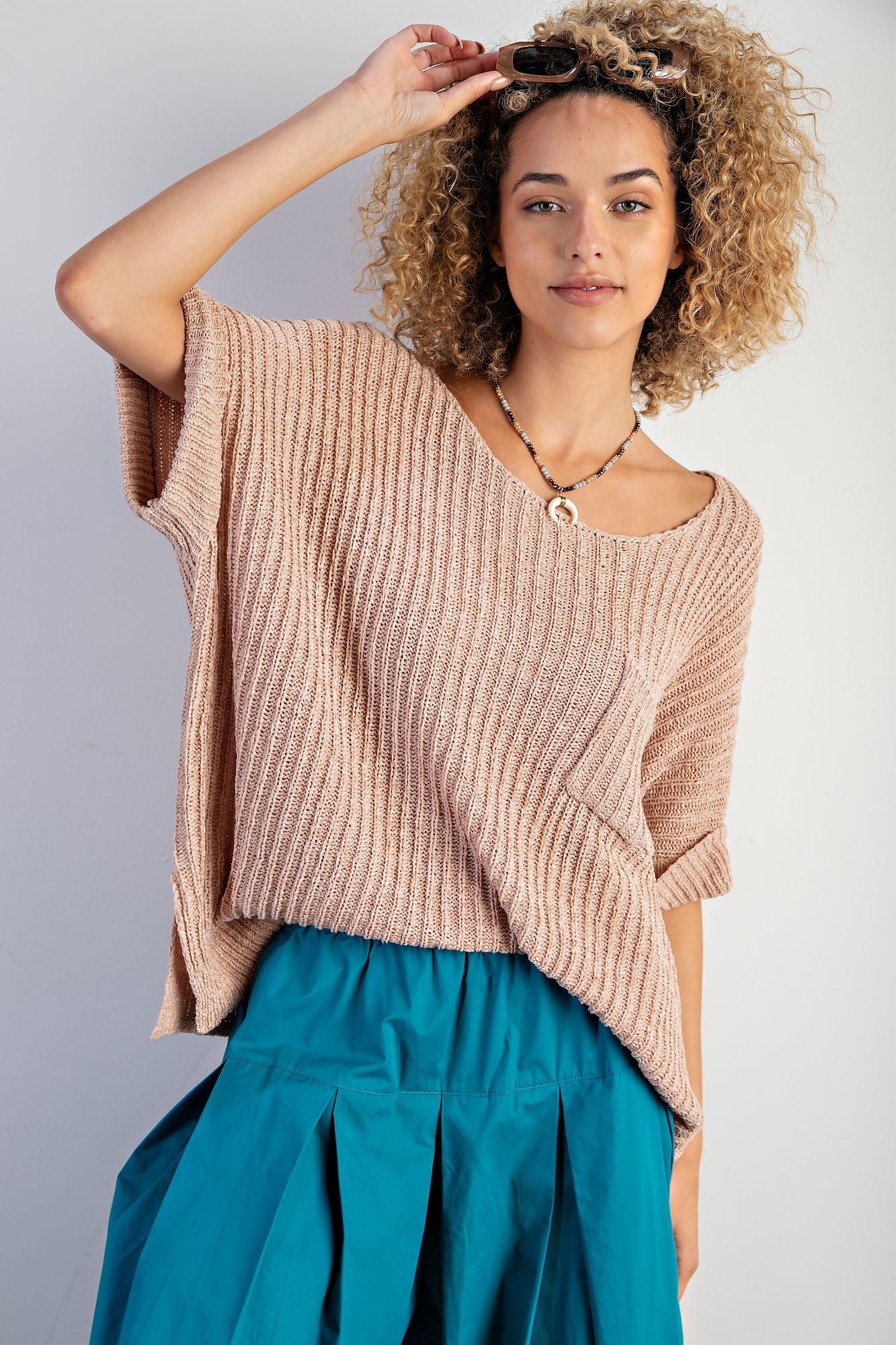 Boxy Khaki Knitted Sweater Top