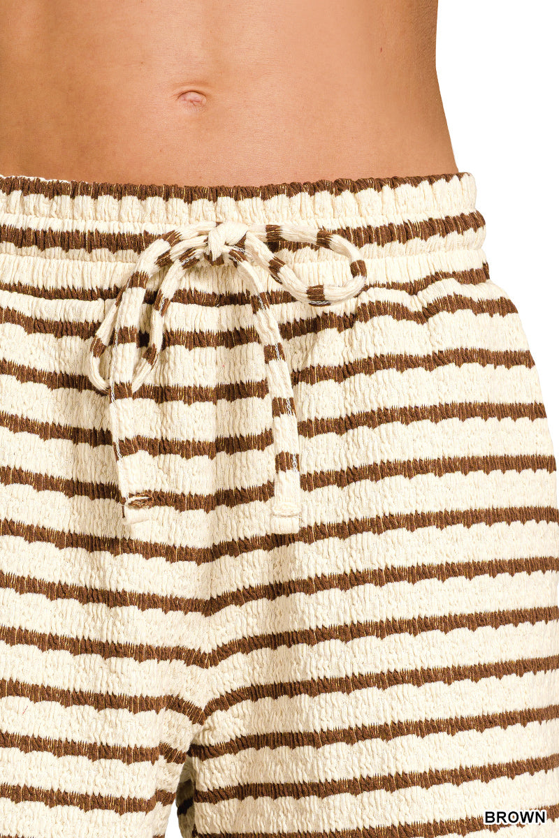 Brown Striped Short Sleeve Tee & Shorts Set