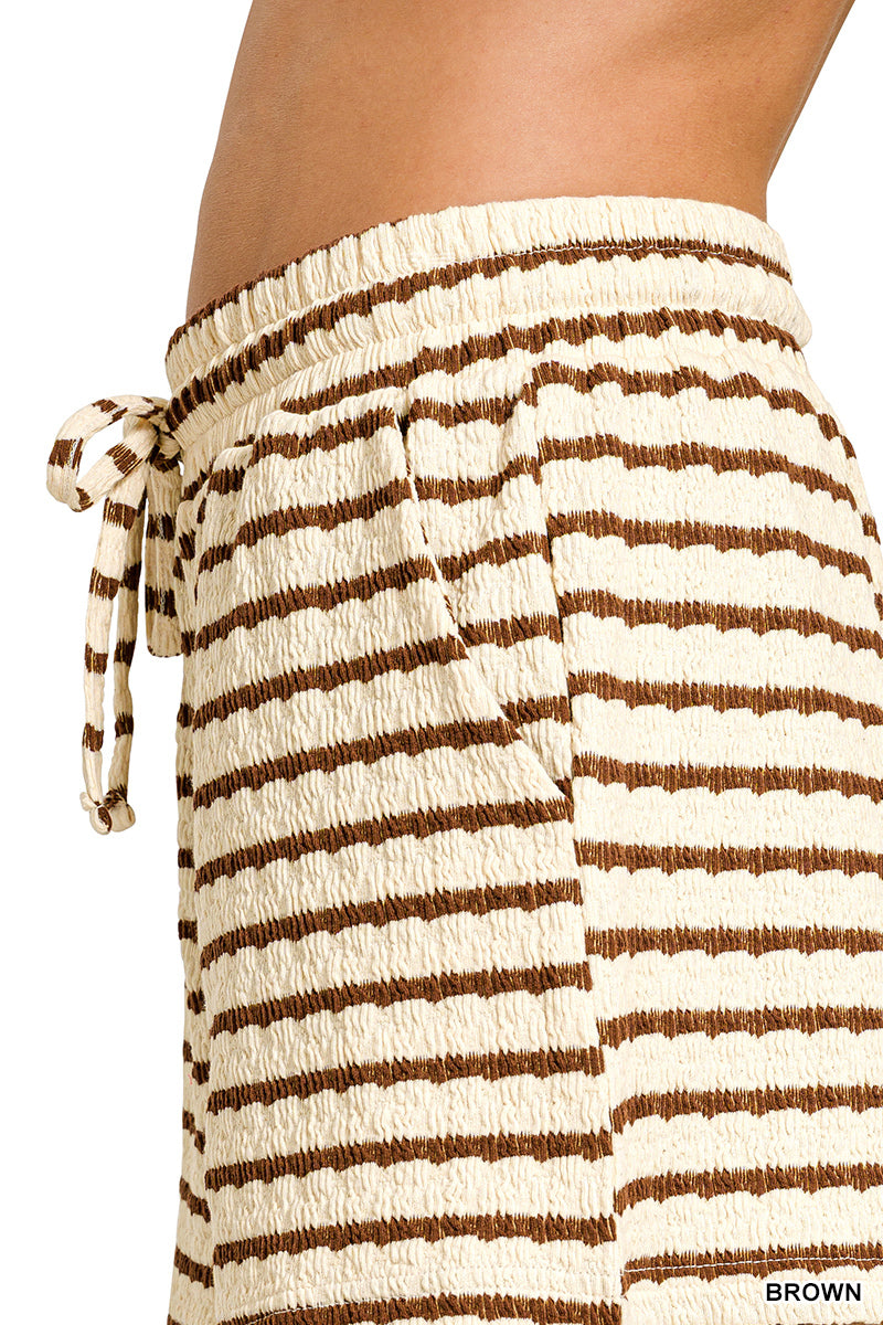 Brown Striped Short Sleeve Tee & Shorts Set