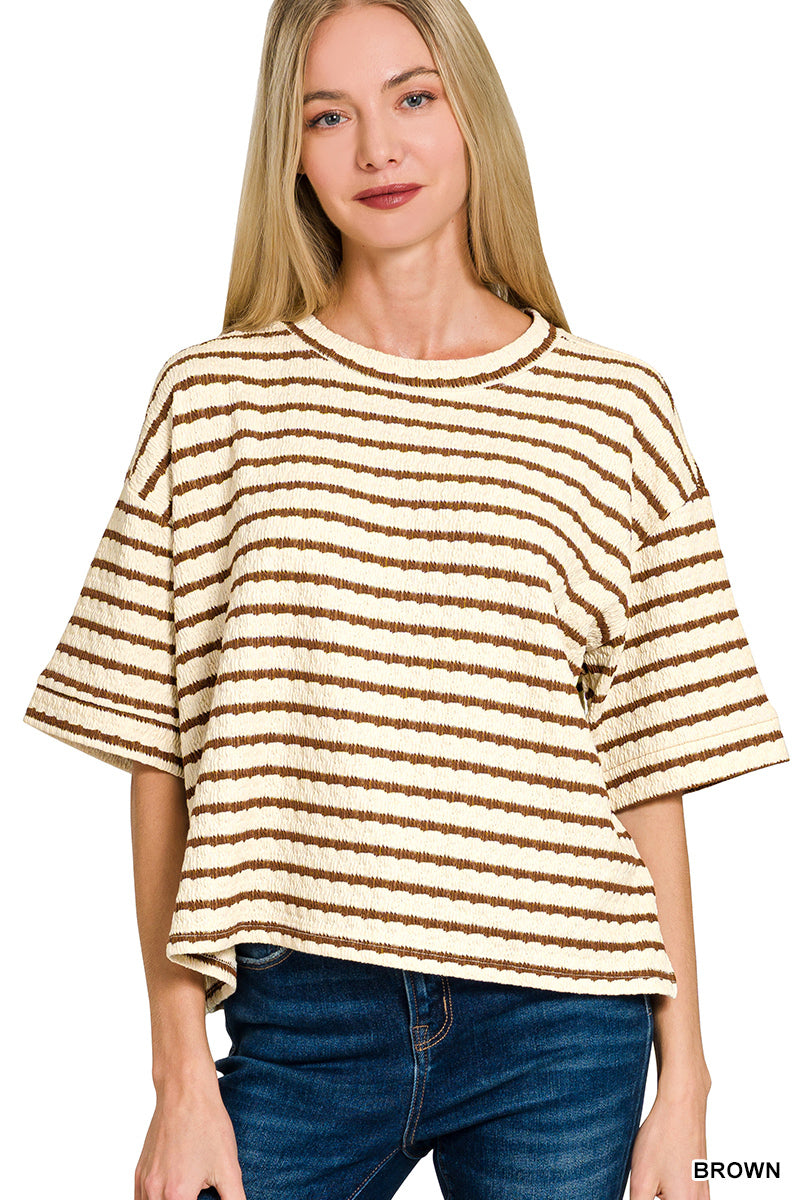 Brown Striped Short Sleeve Tee & Shorts Set