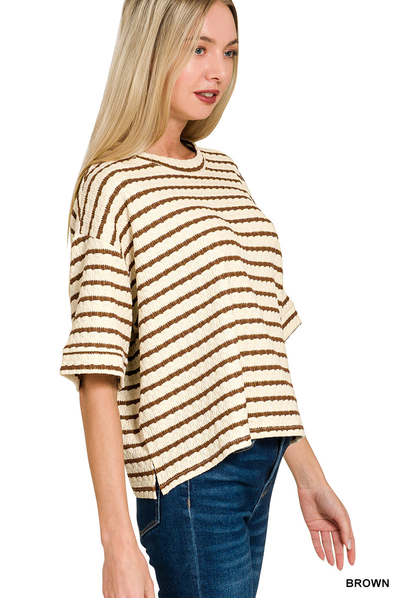 Brown Striped Short Sleeve Tee & Shorts Set