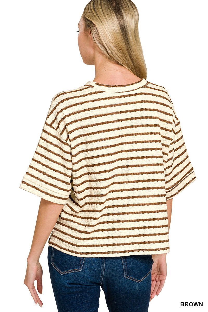 Brown Striped Short Sleeve Tee & Shorts Set