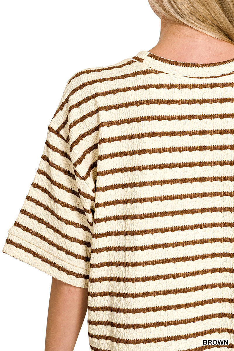 Brown Striped Short Sleeve Tee & Shorts Set