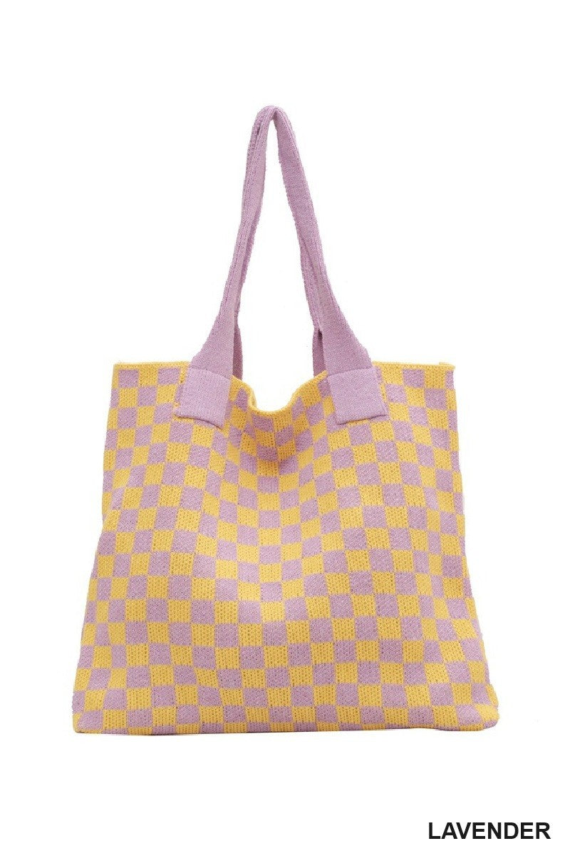 Checkered Crochet Knit Canvas Commuter Bag
