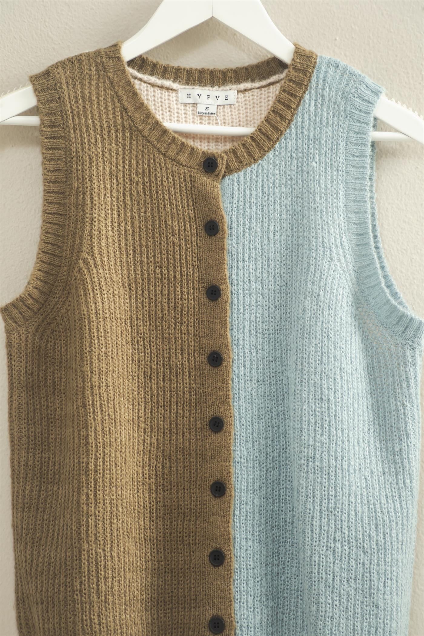 Olive & Baby Blue Color Block Button Down Sweater Vest