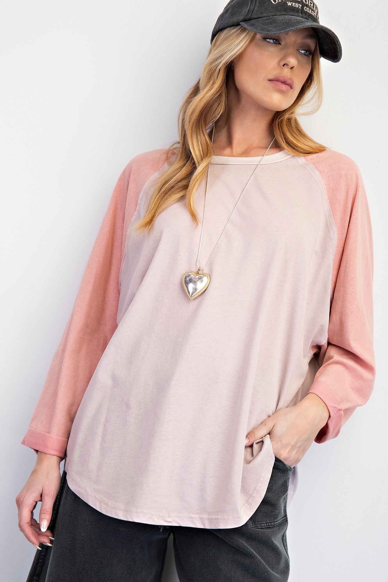 Rose Pink Color Mix Rayon Cotton Knit Tunic