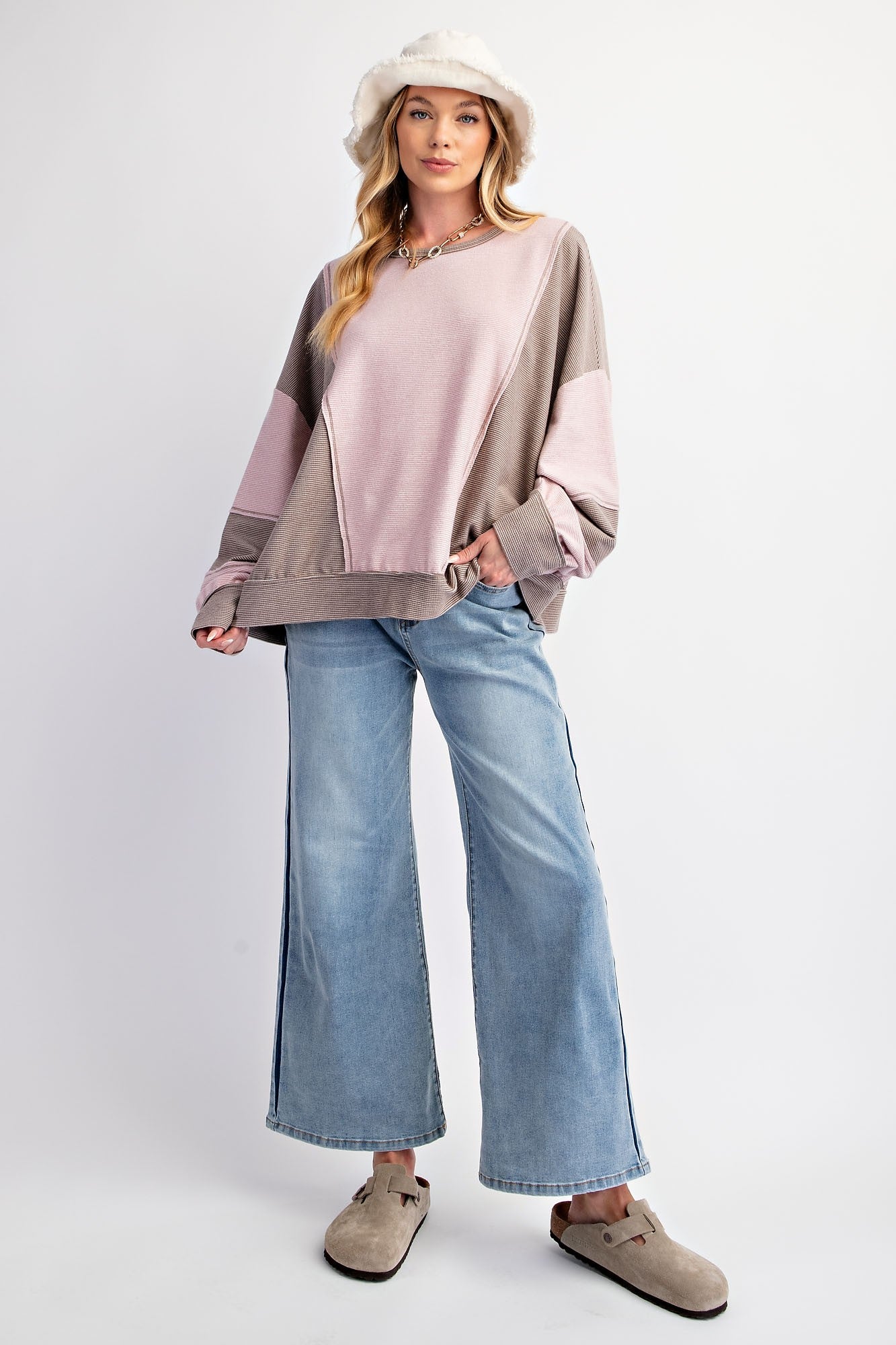 Rose Brown Color Stripe Mix top