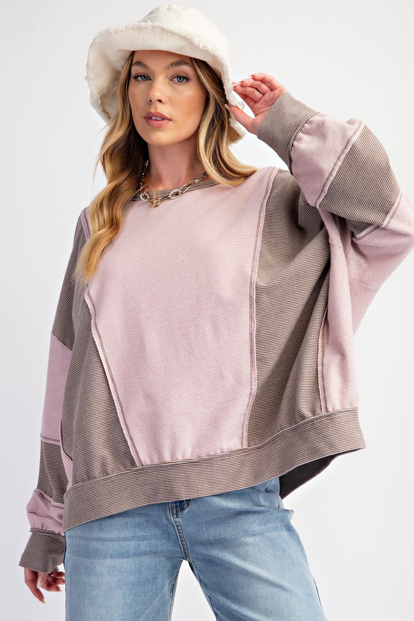 Rose Brown Color Stripe Mix top