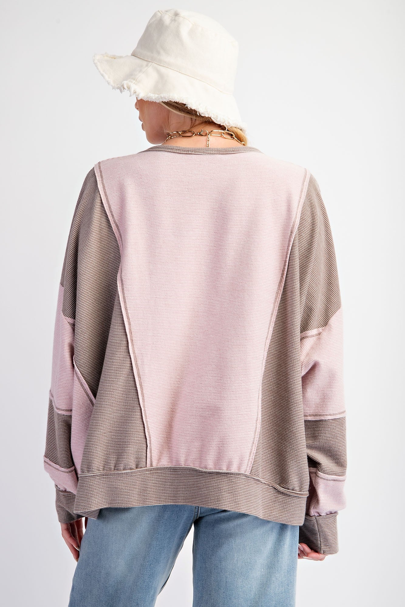 Rose Brown Color Stripe Mix top
