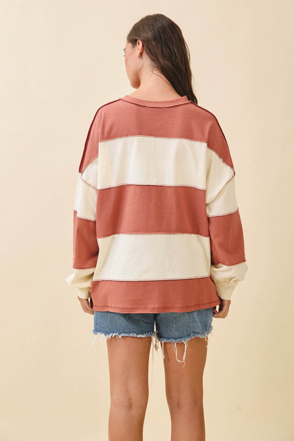 Contrast Panel Terracotta Butter Long Sleeve Slouchy Pullover