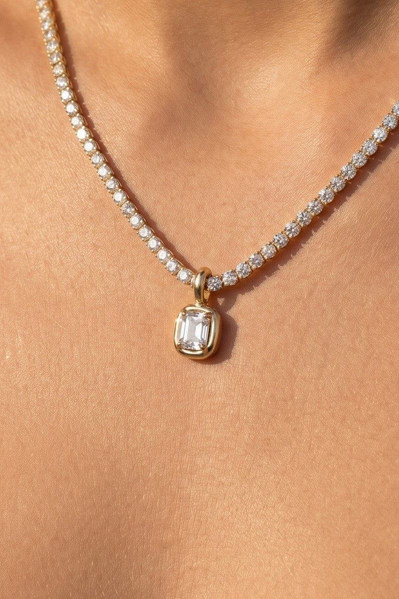 Cushion Cz Tennis Pendant Necklace