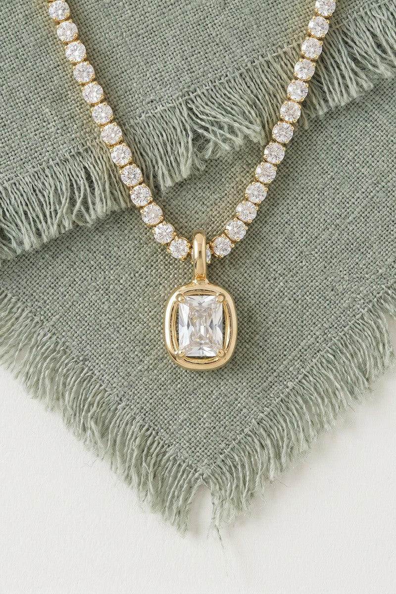 Cushion Cz Tennis Pendant Necklace