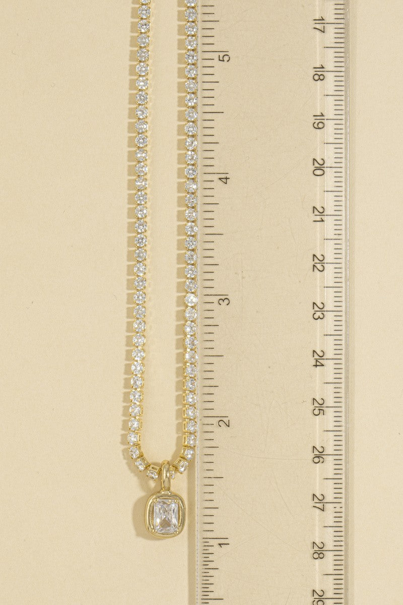 Cushion Cz Tennis Pendant Necklace