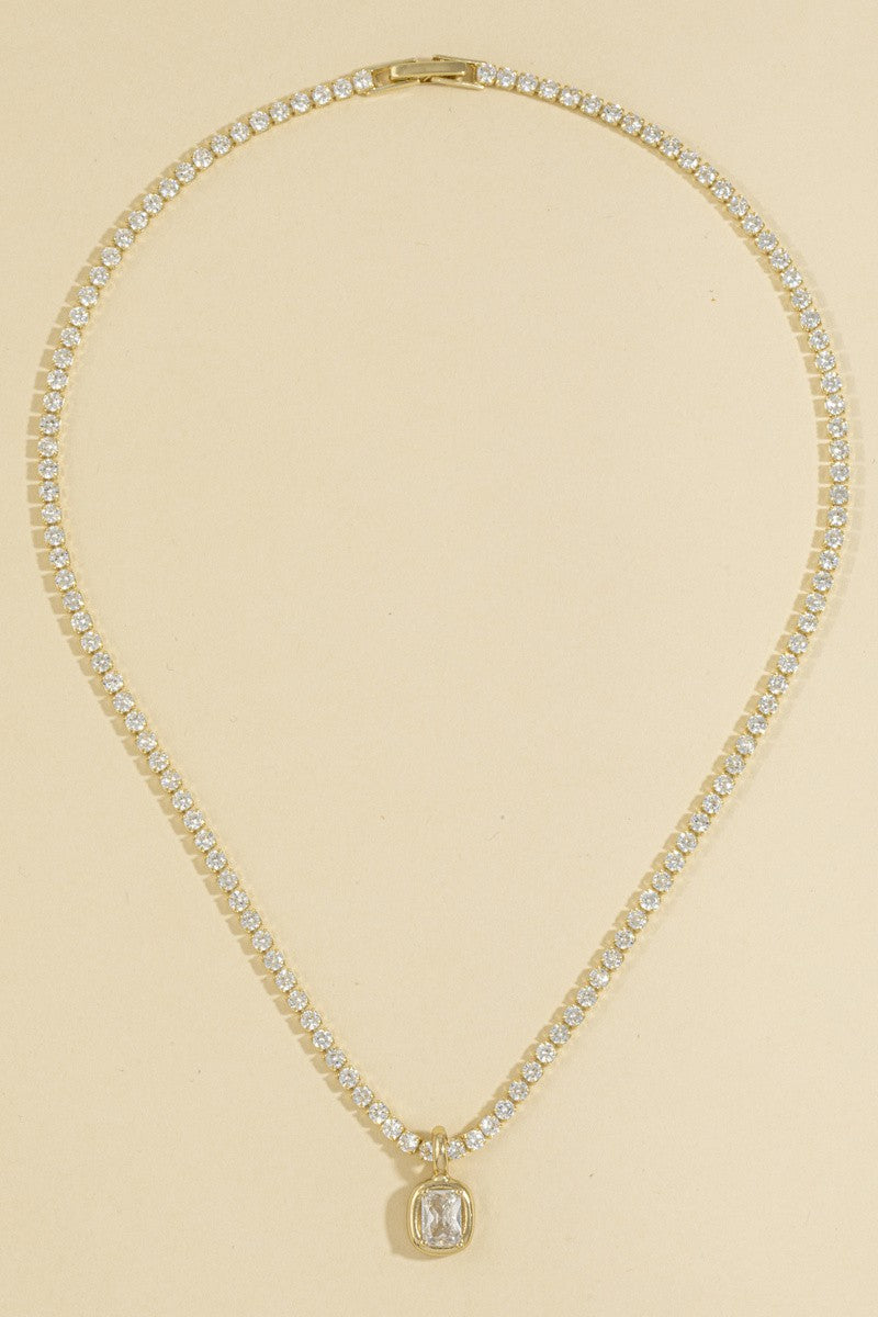 Cushion Cz Tennis Pendant Necklace