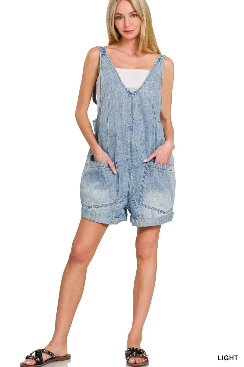 Light Wash Denim Short Overalls