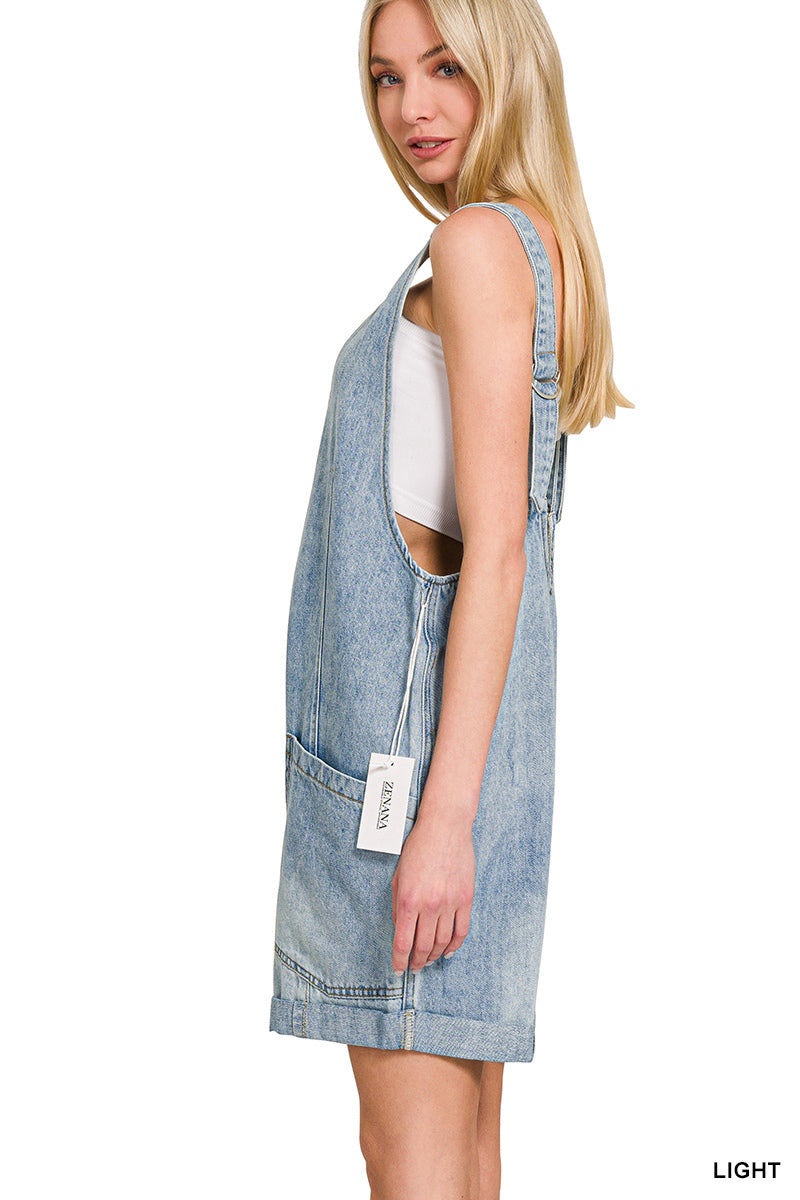 Light Wash Denim Short Overalls