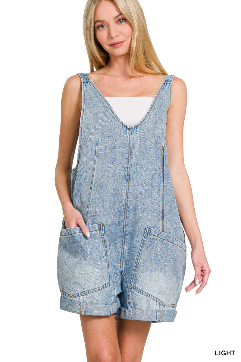 Light Wash Denim Short Overalls