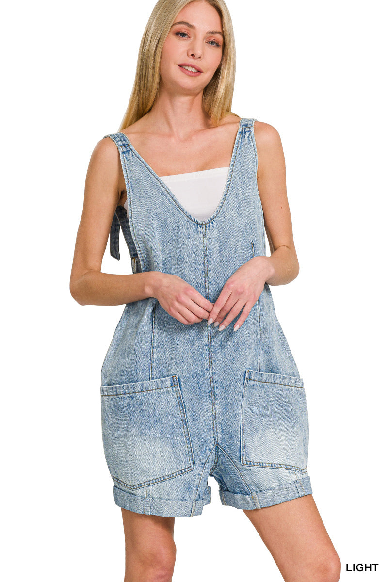 Light Wash Denim Short Overalls