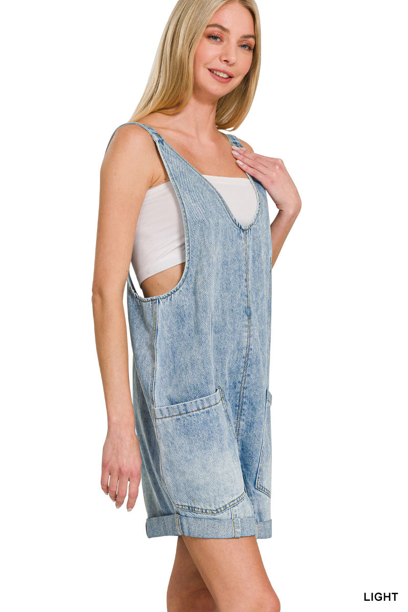 Light Wash Denim Short Overalls
