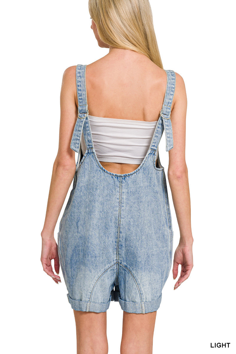 Light Wash Denim Short Overalls