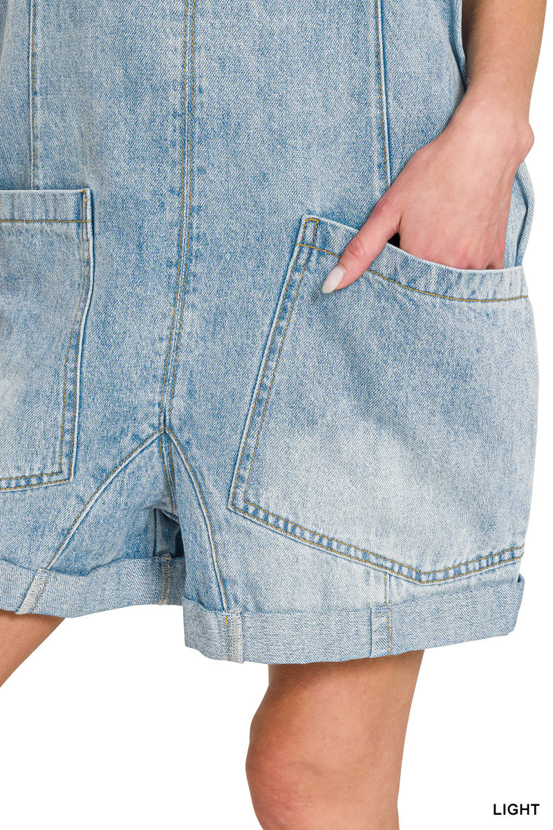 Light Wash Denim Short Overalls