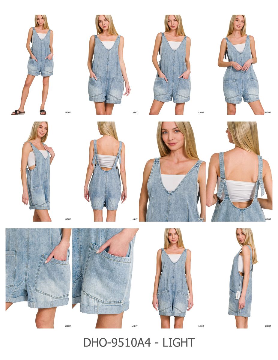 Light Wash Denim Short Overalls