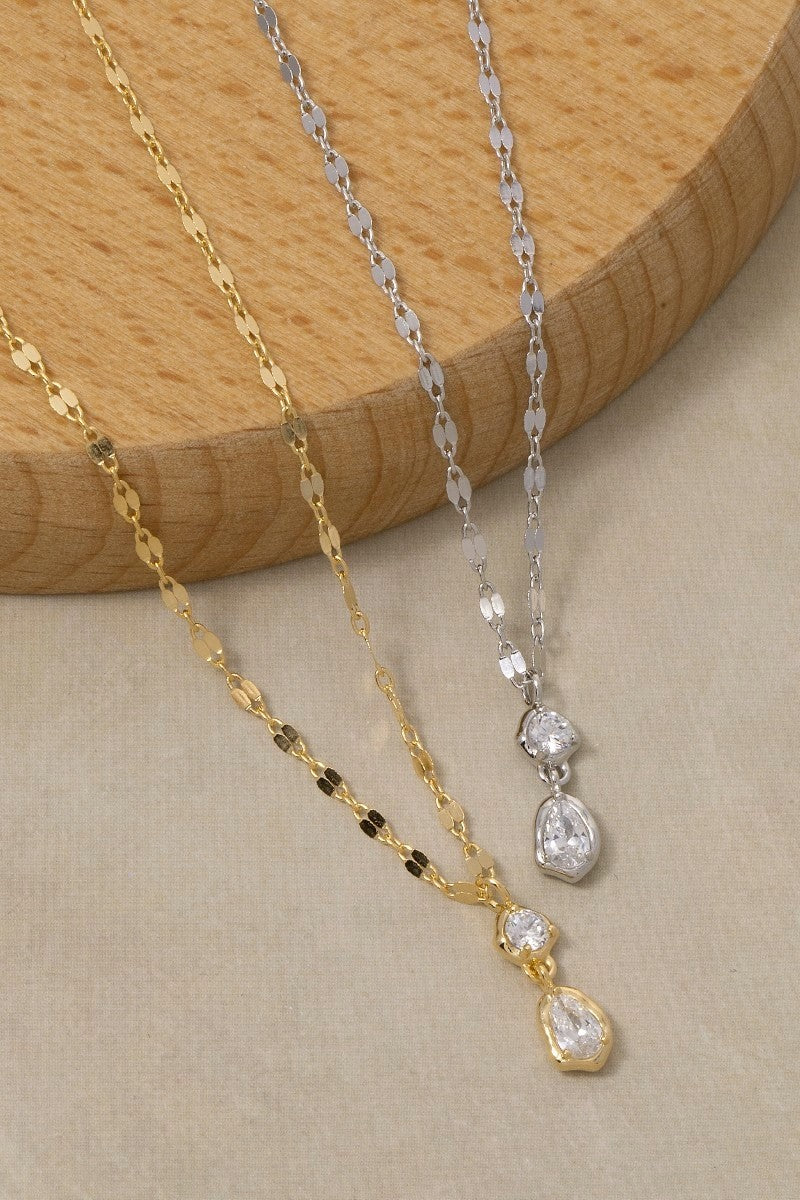 Double Cz Drop Pendant Necklace
