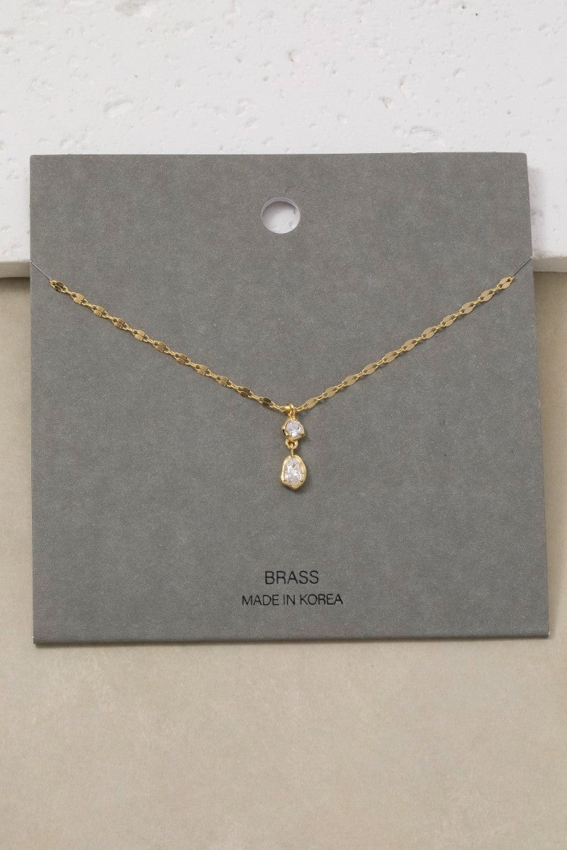 Double Cz Drop Pendant Necklace