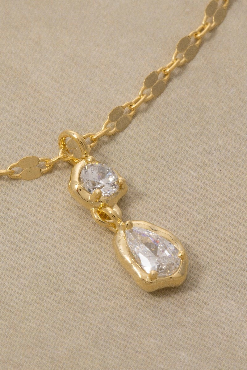 Double Cz Drop Pendant Necklace