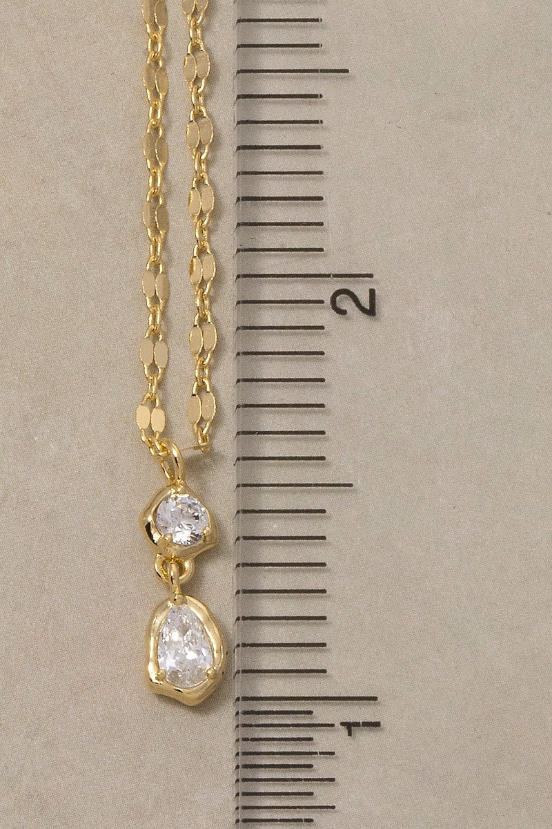 Double Cz Drop Pendant Necklace