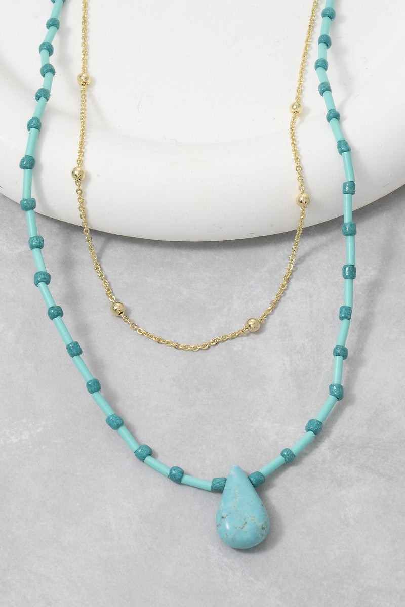 Double Strand Turquoise Bead Pendant Necklace