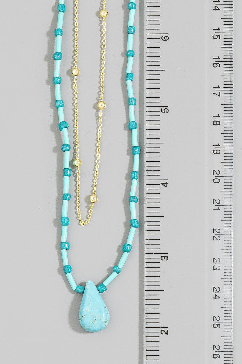 Double Strand Turquoise Bead Pendant Necklace