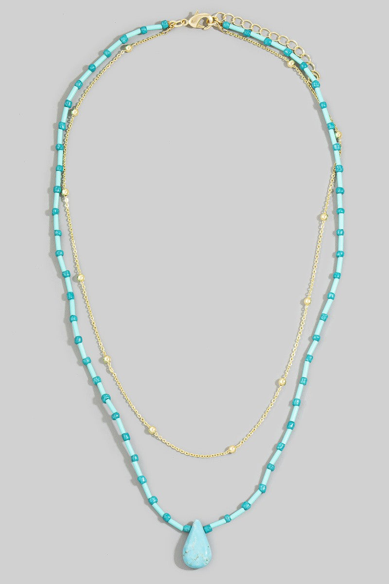 Double Strand Turquoise Bead Pendant Necklace