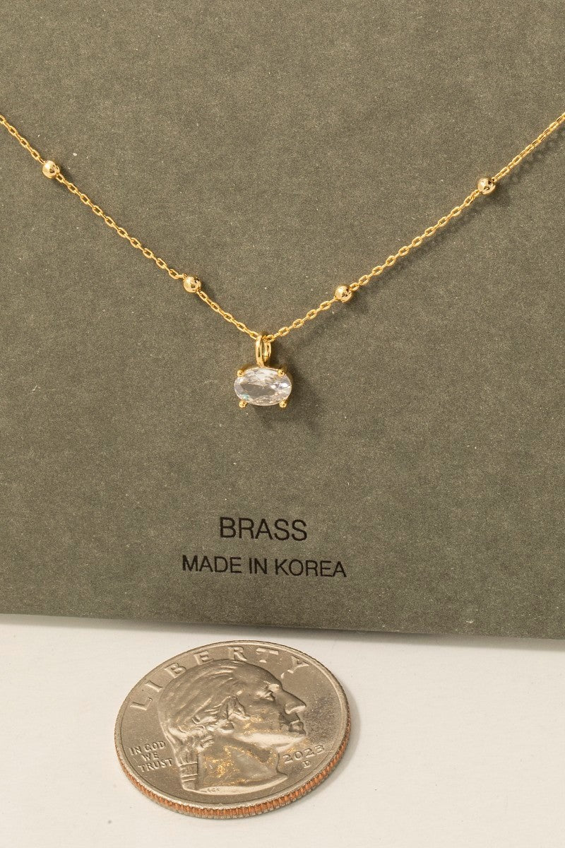 Faceted Oval Gem Pendant Station Bead Chain Necklace