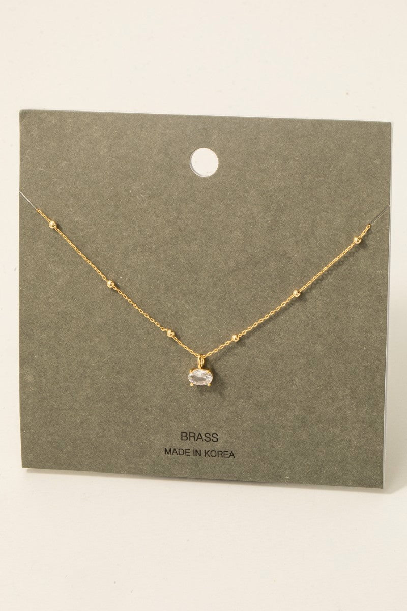 Faceted Oval Gem Pendant Station Bead Chain Necklace