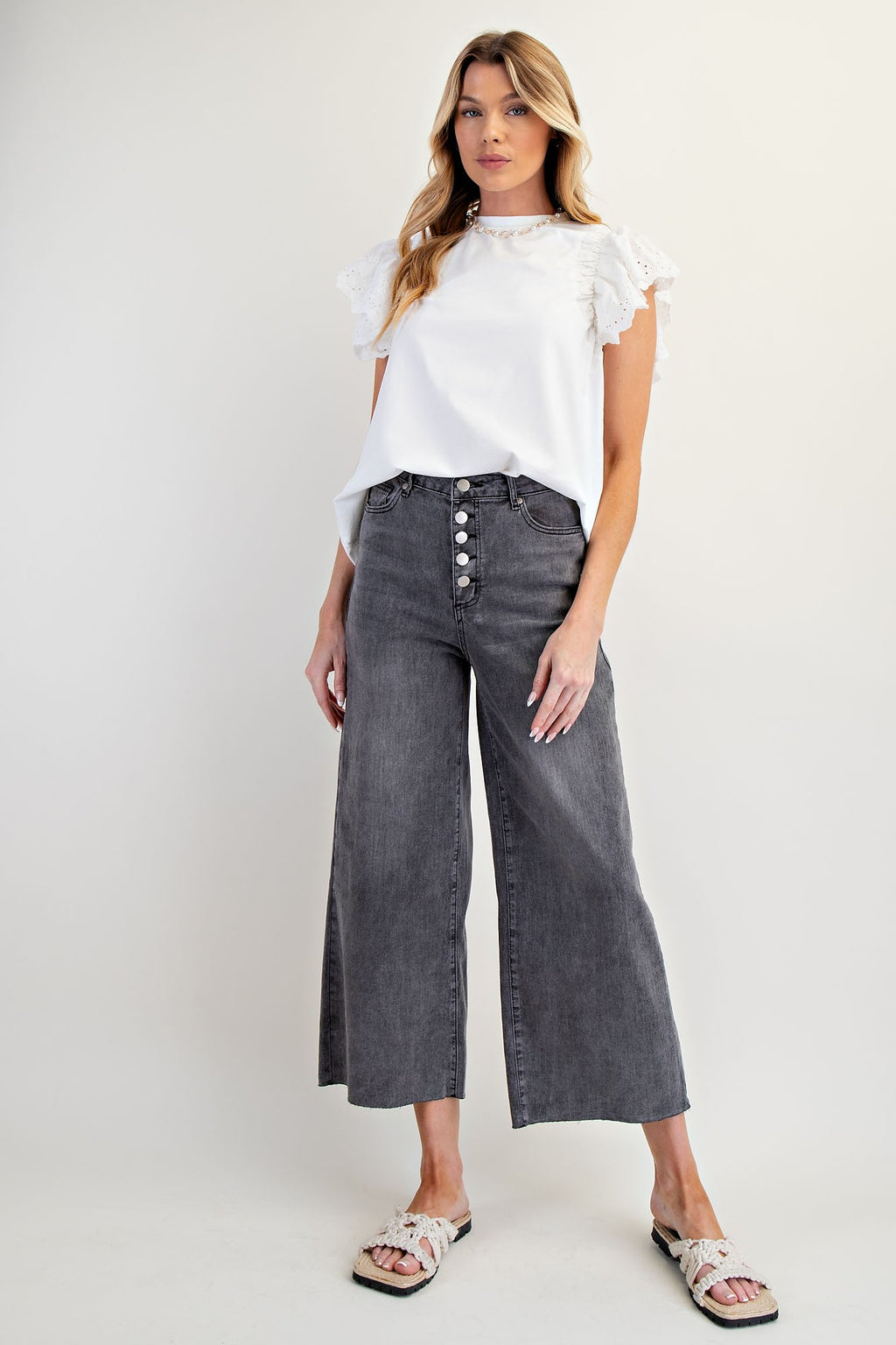 Five Button Front Washed Stretch Black Denim Pants