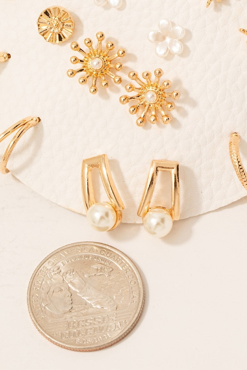 Floral Pearl And Heart Studs Mixed Earrings Set