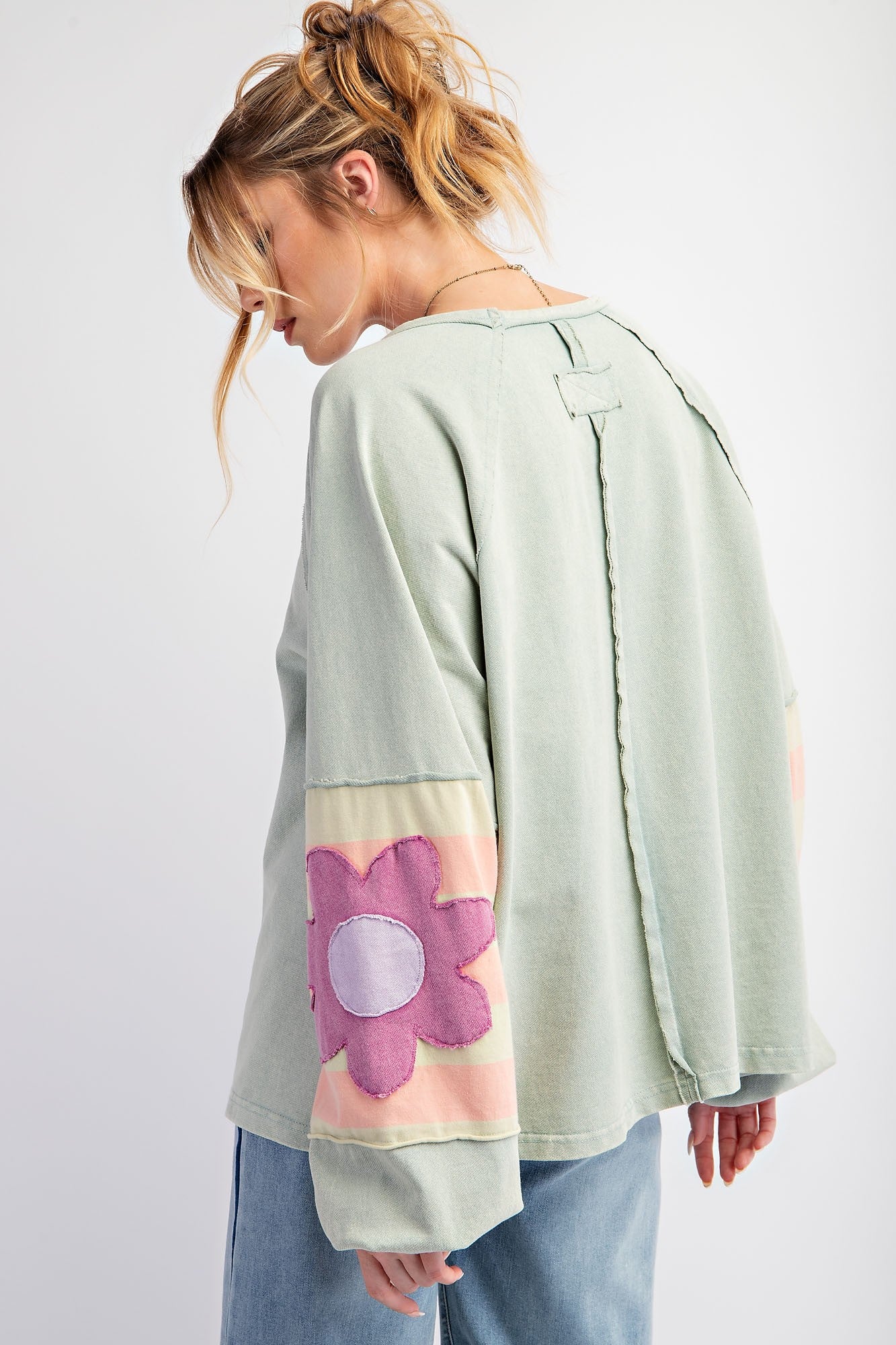 Flower Patch Sage Terry Knit Washed Pullover