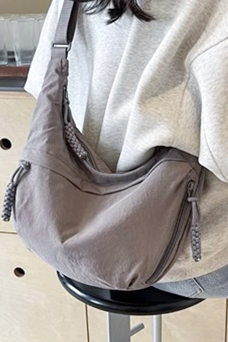 Large Grey Crescent Crossbody Bag