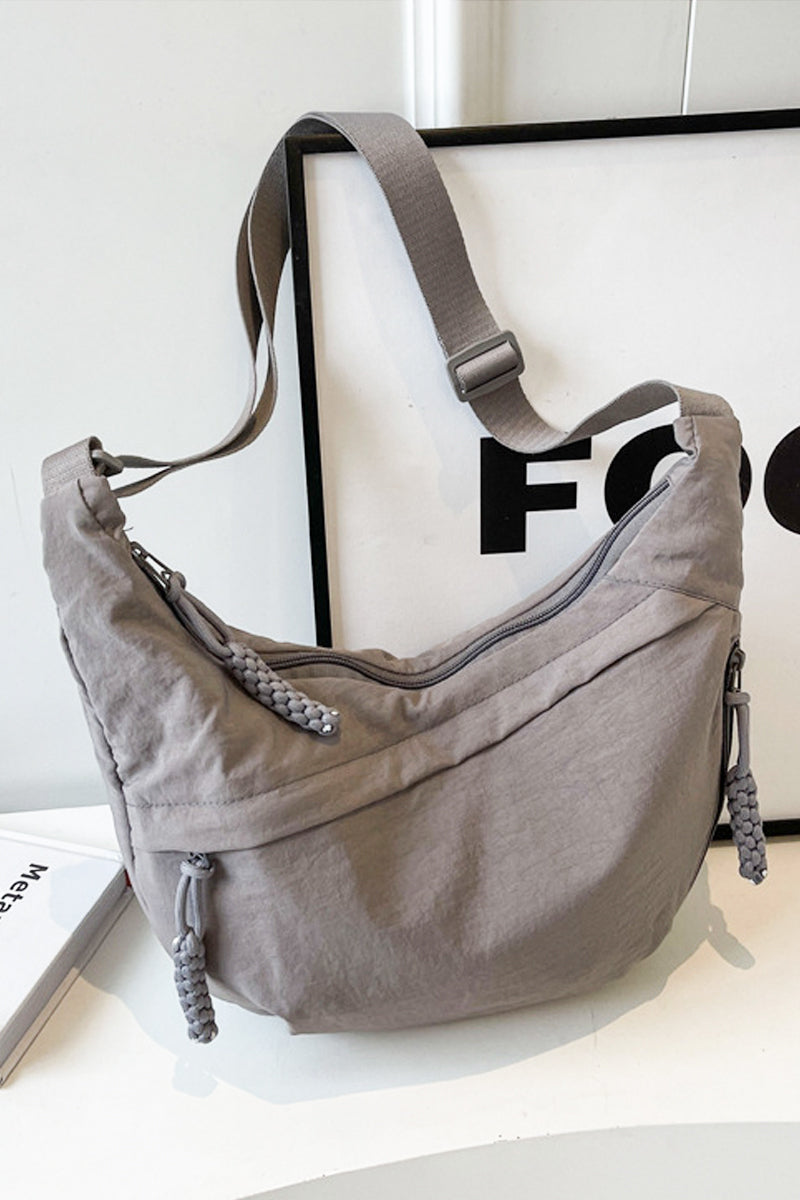 Large Grey Crescent Crossbody Bag