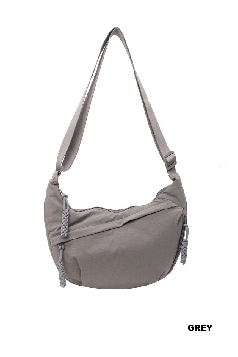 Large Grey Crescent Crossbody Bag