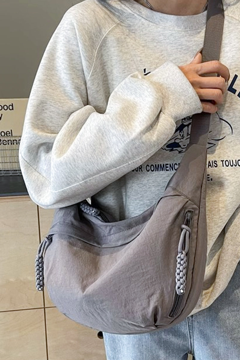 Large Grey Crescent Crossbody Bag