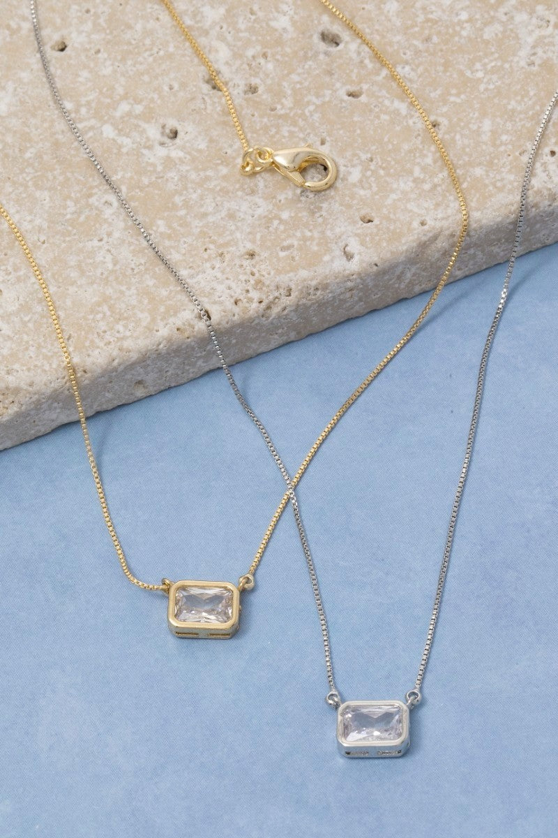 Gold Dipped Cz Baguette Pendant Necklace