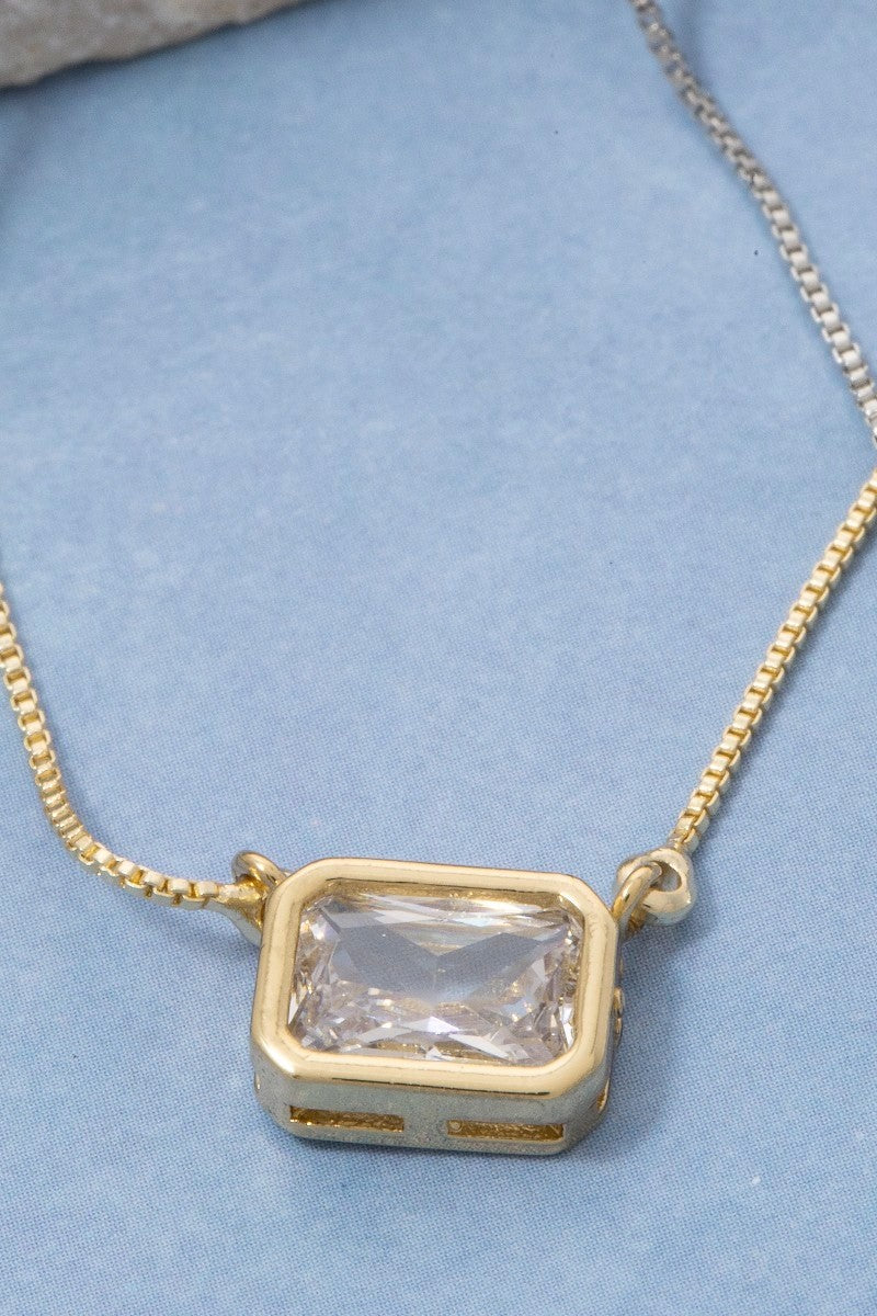 Gold Dipped Cz Baguette Pendant Necklace