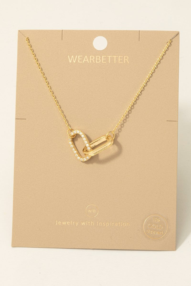 Gold Dipped Cz Pave Oval Link Pendant Necklace