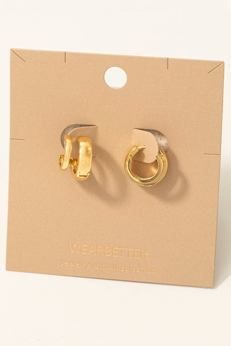 Gold Dipped Layered Wide Hinge Hoop Earrings