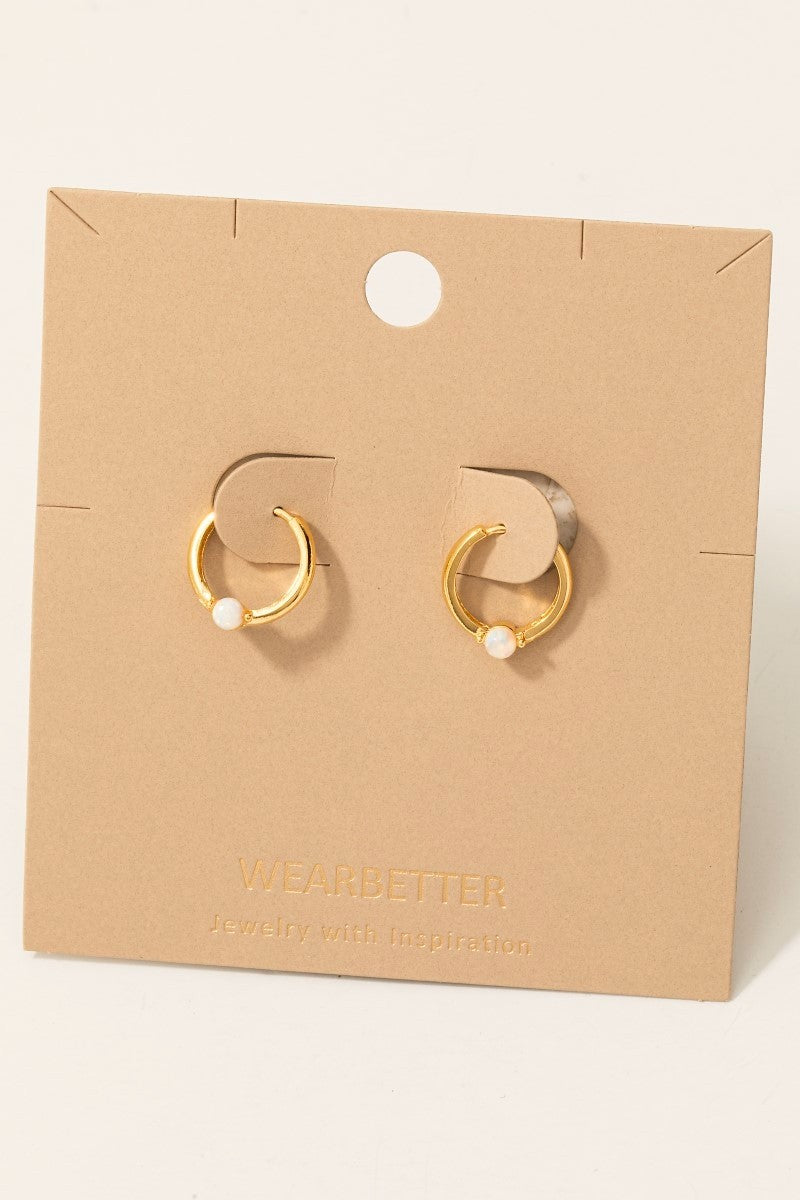 Gold Dipped Mini Opal Stud Hoop Earrings