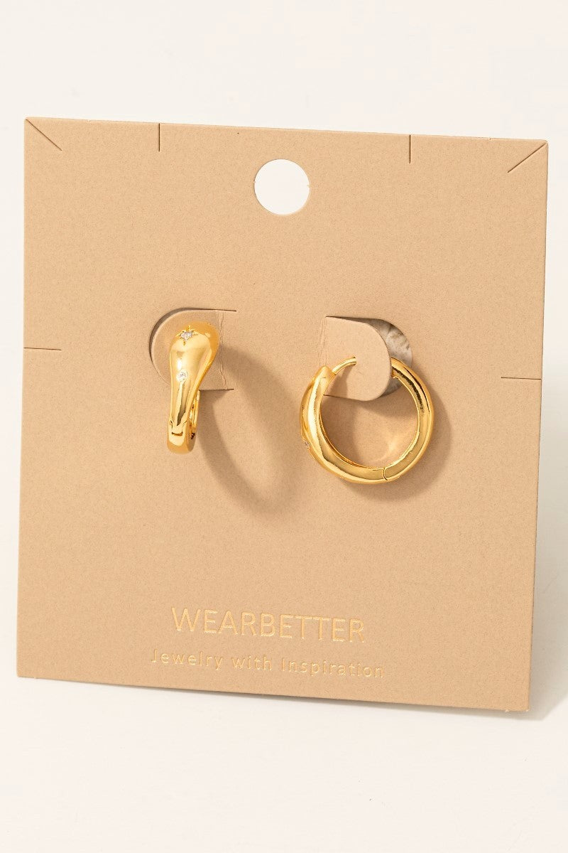 Gold Dipped Star Studded Hinge Hoop Earrings