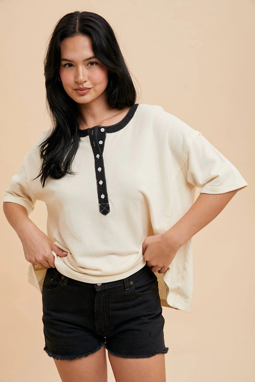 Henley Vanilla Creme Ringer Tee