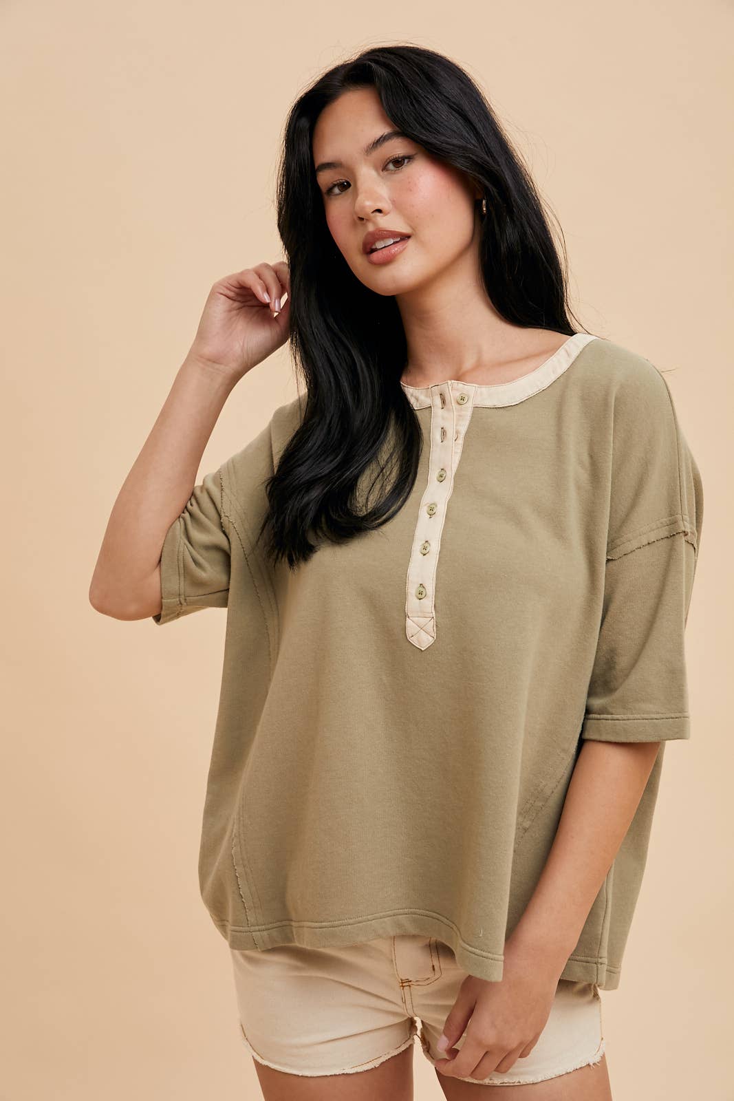 Henley Light Olive Ringer Tee